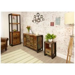 Accrington Reclaimed Wood Narrow Bookcase With Drawers -Home-Furniture 070415