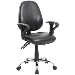 Comfort Ergo 3-Lever Leather Chrome Operator Chairs -Home-Furniture 089905