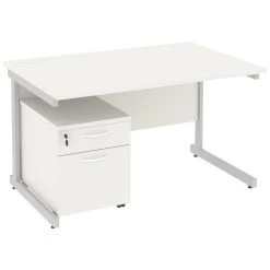 NEXT DAY Vogue White Rectangular Cantilever Desks With Mobile Pedestal -Home-Furniture 093626