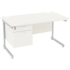 NEXT DAY Vogue White Rectangular Cantilever Desks With Single Fixed Pedestal -Home-Furniture 093631
