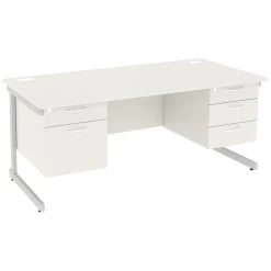 NEXT DAY Vogue White Rectangular Cantilever Desks With Double Fixed Pedestals -Home-Furniture 093638