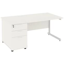 NEXT DAY Vogue White Rectangular Cantilever Desks With Desk High Pedestal -Home-Furniture 093639