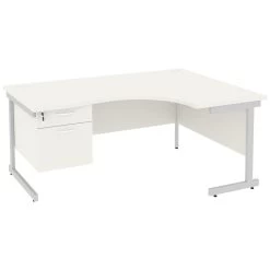 NEXT DAY Vogue White Ergonomic Cantilever Desks With Single Fixed Pedestal -Home-Furniture 093643