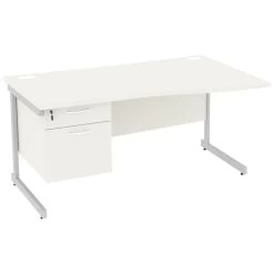 NEXT DAY Vogue White Wave Cantilever Desks With Single Fixed Pedestal -Home-Furniture 093668